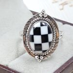 Black Onyx Checkerboard 925 Sterling Silver Ring (REXT45-103)