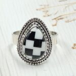 Black Onyx Checkerboard 925 Sterling Silver Ring (REXT45-98)