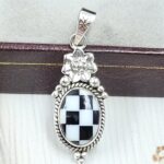 Black Onyx Checkerboard 1" 925 Sterling Silver Pendant (REXT45-93)