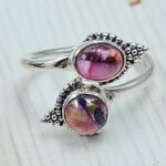 Pink Dahlia Turquoise 925 Sterling Silver ADJ Bypass Ring (REXT51-139)