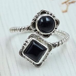 Black Onyx 925 Sterling Silver ADJ Bypass Ring (REXT51-147)