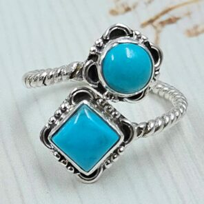 Kingman Turquoise 925 Sterling Silver ADJ Bypass Ring (REXT51-149)