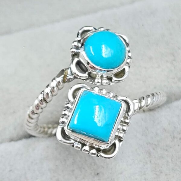 Kingman Turquoise 925 Sterling Silver ADJ Bypass Ring (REXT51-149) - Image 2