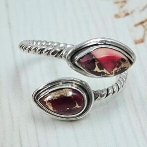 Red Rose Dahlia 925 Sterling Silver ADJ Bypass Ring (REXT51-150)