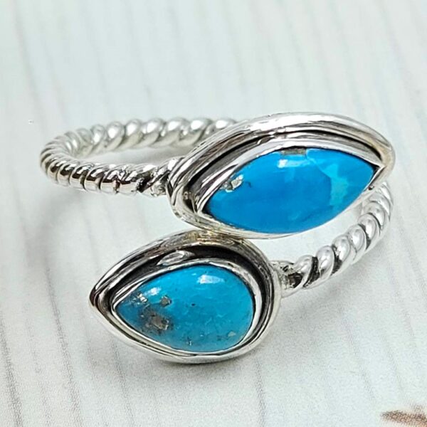 Kingman Turquoise 925 Sterling Silver ADJ Bypass Ring (REXT51-154)