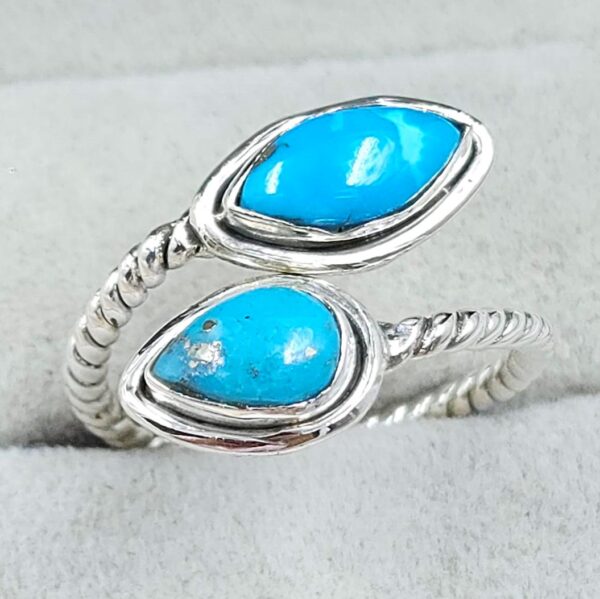 Kingman Turquoise 925 Sterling Silver ADJ Bypass Ring (REXT51-154) - Image 2