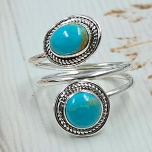 Kingman Turquoise 925 Sterling Silver ADJ Bypass Ring (REXT51-155)
