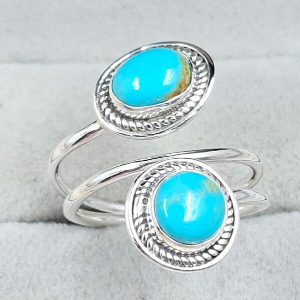 Kingman Turquoise 925 Sterling Silver ADJ Bypass Ring (REXT51-155) - Image 2