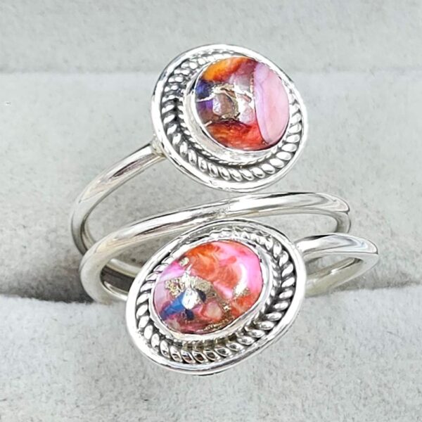 Pink Dahlia Turquoise 925 Sterling Silver ADJ Bypass Ring (REXT51-156) - Image 2