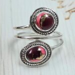 Red Rose Dahlia Turquoise 925 Sterling Silver ADJ Bypass Ring (REXT51-157)