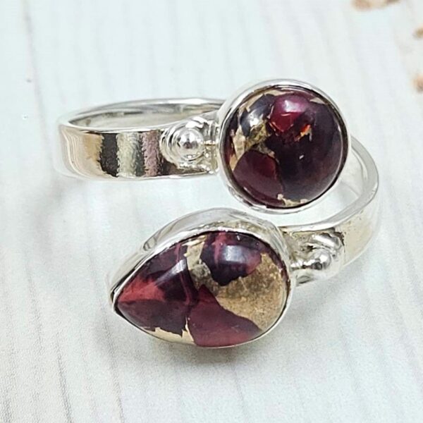 Red Rose Dahlia Turquoise 925 Sterling Silver ADJ Bypass Ring (REXT51-159)