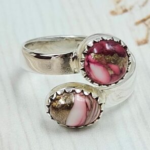 Red Rose Dahlia Turquoise 925 Sterling Silver ADJ Bypass Ring (REXT51-163)