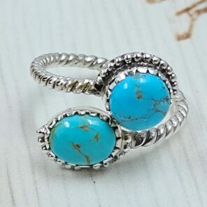 Kingman Turquoise 925 Sterling Silver ADJ Bypass Ring (REXT51-164)