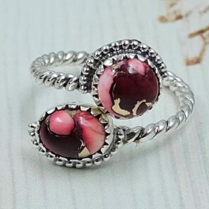 Red Rose Dahlia Turquoise 925 Sterling Silver ADJ Bypass Ring (REXT51-165)