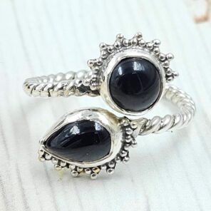 Black Onyx 925 Sterling Silver ADJ Bypass Ring (REXT51-167)