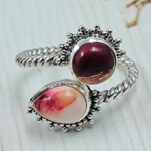 Red Rose Dahlia Turquoise 925 Sterling Silver ADJ Bypass Ring (REXT51-168)