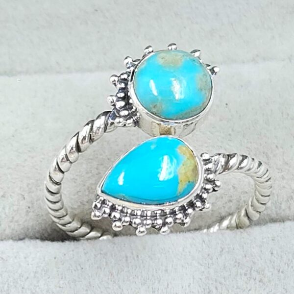 Kingman Turquoise 925 Sterling Silver ADJ Bypass Ring (REXT51-169) - Image 2