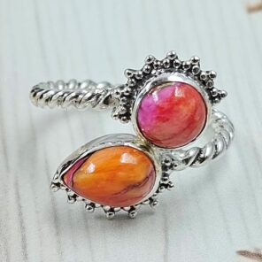 Pink Dahlia Turquoise 925 Sterling Silver ADJ Bypass Ring (REXT51-170)