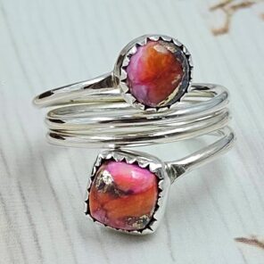 Pink Dahlia Turquoise 925 Sterling Silver ADJ Bypass Ring (RS38-19)