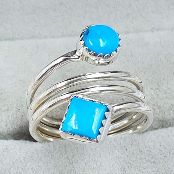 Kingman Turquoise 925 Sterling Silver ADJ Bypass Ring (RS38-20) - Image 2