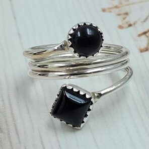 Black Onyx 925 Sterling Silver ADJ Bypass Ring (RS38-21)