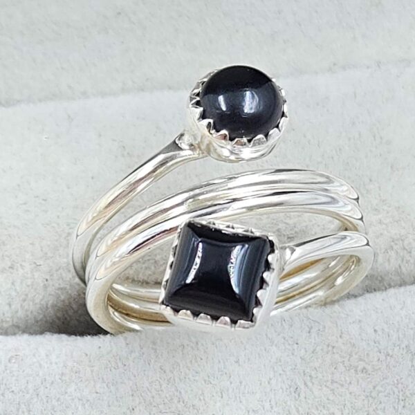 Black Onyx 925 Sterling Silver ADJ Bypass Ring (RS38-21) - Image 2