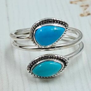 Kingman Turquoise 925 Sterling Silver ADJ Bypass Ring (RS38-23)