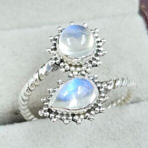 Rainbow Moonstone 925 Sterling Silver ADJ Bypass Ring (RS38-24)