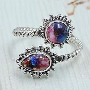 Pink Dahlia Turquoise 925 Sterling Silver ADJ Bypass Ring (RS38-25)