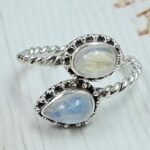 Rainbow Moonstone 925 Sterling Silver ADJ Bypass Ring (RS38-28)