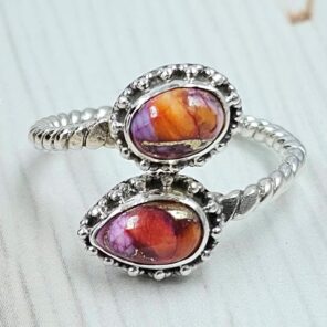 Pink Dahlia Turquoise 925 Sterling Silver ADJ Bypass Ring (RS38-29)