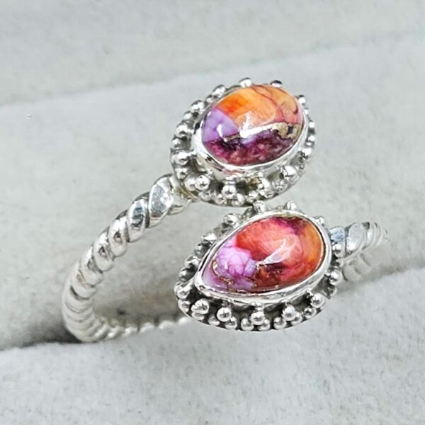 Pink Dahlia Turquoise 925 Sterling Silver ADJ Bypass Ring (RS38-29) - Image 2