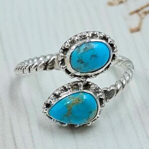 Kingman Turquoise 925 Sterling Silver ADJ Bypass Ring (RS38-30)