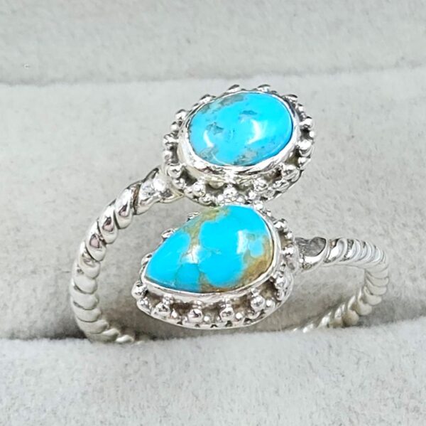 Kingman Turquoise 925 Sterling Silver ADJ Bypass Ring (RS38-30) - Image 2