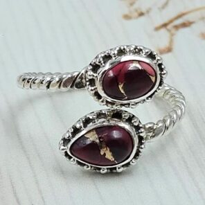 Red Rose Dahlia Turquoise 925 Sterling Silver ADJ Bypass Ring (RS38-31)