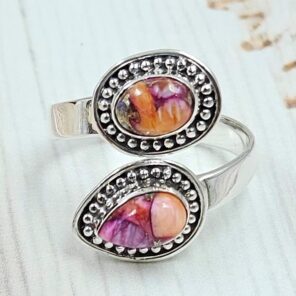 Pink Dahlia Turquoise 925 Sterling Silver ADJ Bypass Ring (RS38-32)