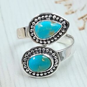 Kingman Turquoise 925 Sterling Silver ADJ Bypass Ring (RS38-34)