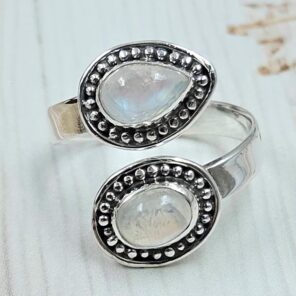 Rainbow Moonstone 925 Sterling Silver ADJ Bypass Ring (RS38-35)