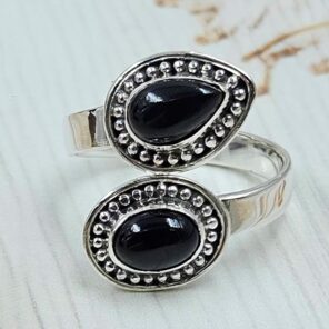 Black Onyx 925 Sterling Silver ADJ Bypass Ring (RS38-36)