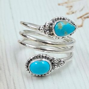 Kingman Turquoise 925 Sterling Silver ADJ Bypass Ring (RS38-37)