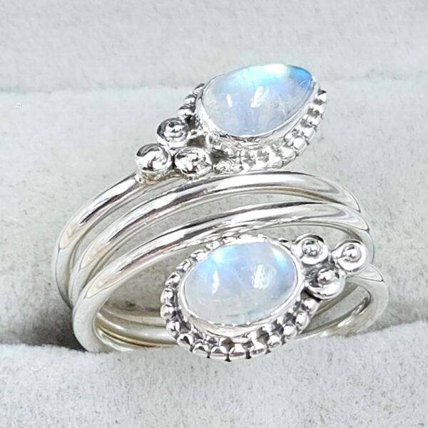 Rainbow Moonstone 925 Sterling Silver ADJ Bypass Ring (RS38-38) - Image 2
