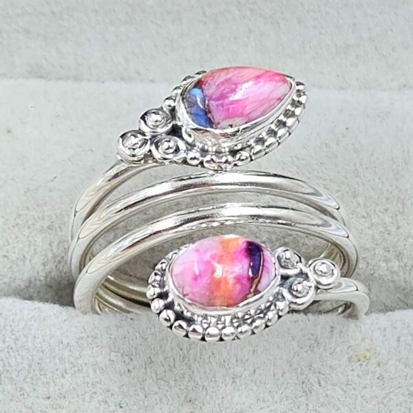 Pink Dahlia Turquoise 925 Sterling Silver ADJ Bypass Ring (RS38-39) - Image 2