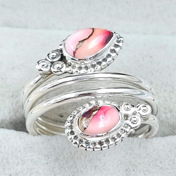 Red Rose Dahlia Turquoise 925 Sterling Silver ADJ Bypass Ring (RS38-40) - Image 2