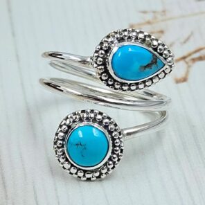 Kingman Turquoise 925 Sterling Silver ADJ Bypass Ring (RS38-41)