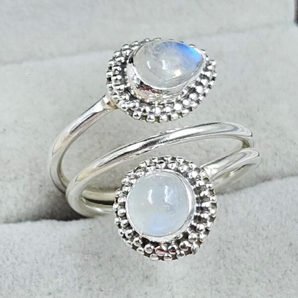 Rainbow Moonstone 925 Sterling Silver ADJ Bypass Ring (RS38-42) - Image 2