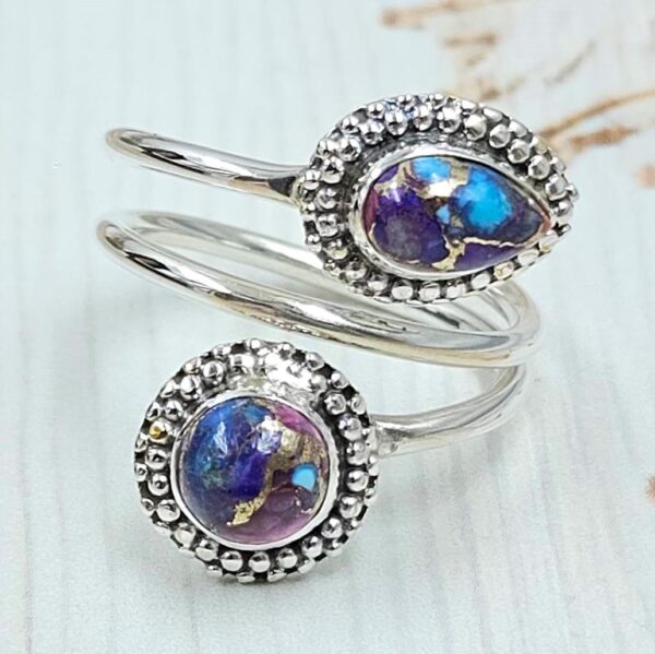 Pink Dahlia Turquoise 925 Sterling Silver ADJ Bypass Ring (RS38-43)