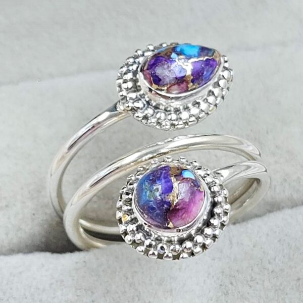 Pink Dahlia Turquoise 925 Sterling Silver ADJ Bypass Ring (RS38-43) - Image 2