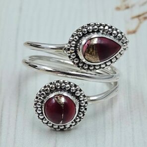 Red Rose Dahlia Turquoise 925 Sterling Silver ADJ Bypass Ring (RS38-44)