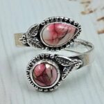 Red Rose Dahlia Turquoise 925 Sterling Silver ADJ Bypass Ring (RS38-45)