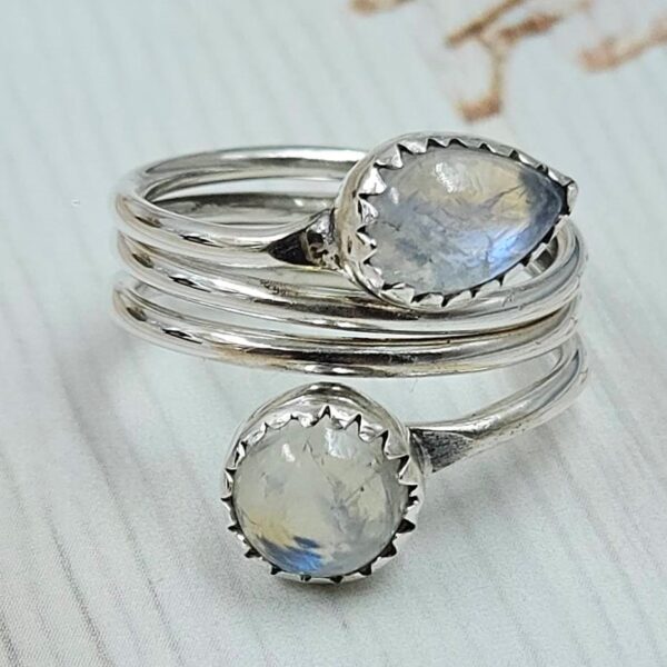 Rainbow Moonstone 925 Sterling Silver ADJ Bypass Ring (RS38-52)